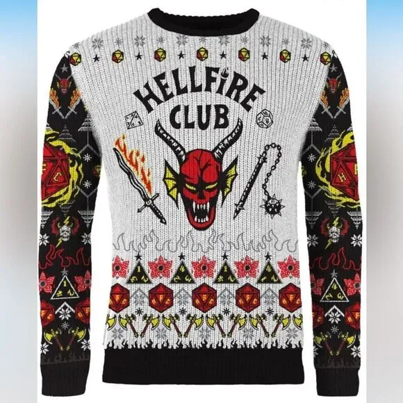 Netflix Stranger Things Hellfire Club Christmas Unisex Sweater, Size Large. - Picture 1 of 15